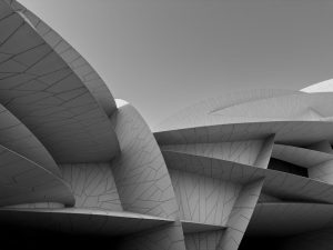 Antarmuka Rhino dan Grasshopper menampilkan desain arsitektur parametrik futuristik, mengilustrasikan Software Architecture canggih.